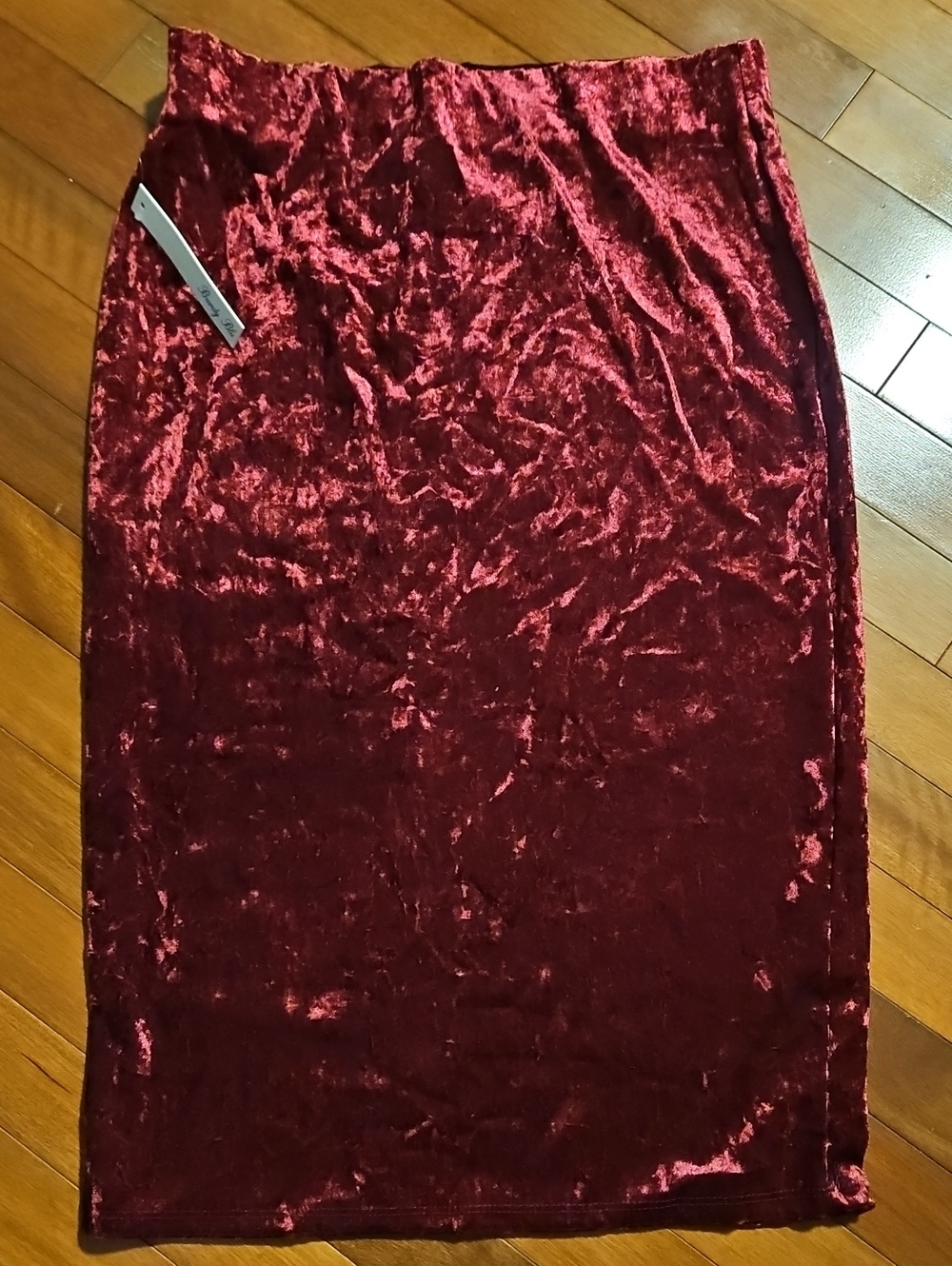 5FOR$30 Brandy Blu Crushed Velvet Pencil Skirt - Burgundy
